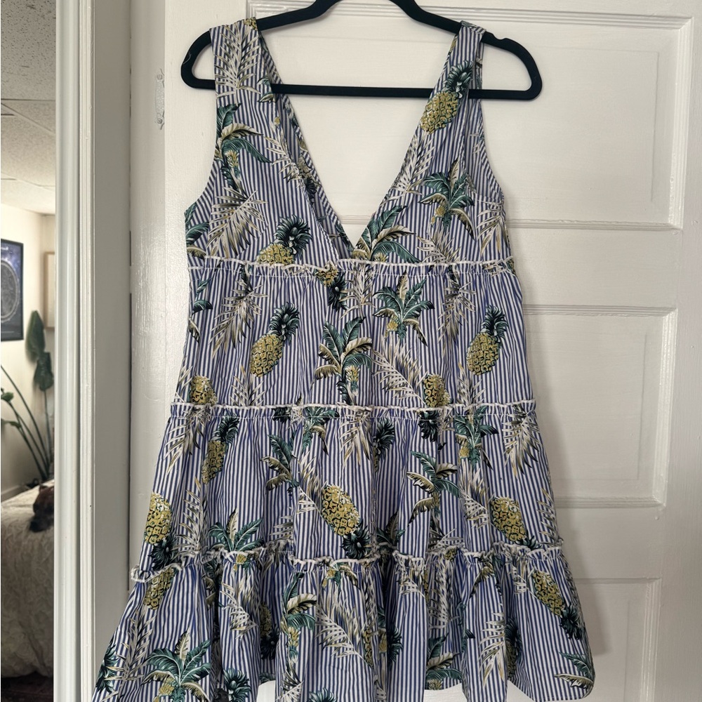 Pineapple Print Striped Mini Dress